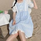 Square Neck Lace Gingham Puff Short Sleeve Dress