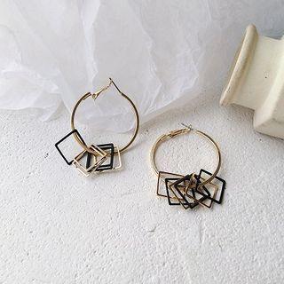 Geometric Hoop Earring 1 Pair - Stud Earrings - Gold & Black - One Size