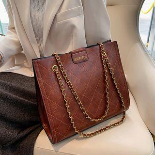 Faux Leather Argyle Stitched Tote Bag