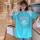 Short-sleeve Heart Print Lace T-shirt