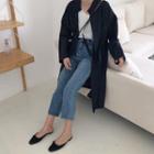 Open-front Long Jacket Navy Blue - One Size