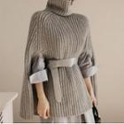 Turtle Neck Cape Sweater Gray - One Size