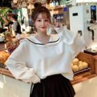 Sailor Collar Sweatshirt / Pleated Mini A-line Skirt