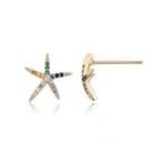 925 Sterling Silver Plated Gold Simple Starfish Stud Earrings With Austrian Element Crystal Golden - One Size