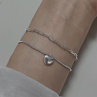 Heart Layered Alloy Bracelet Bracelet - Silver - One Size