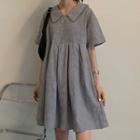 Short-sleeve Collared A-line Dress Airy Blue - One Size