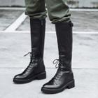 Genuine Leather Lace-up Tall Boots