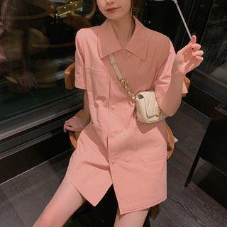 Elbow-sleeve Mini Denim Shirtdress