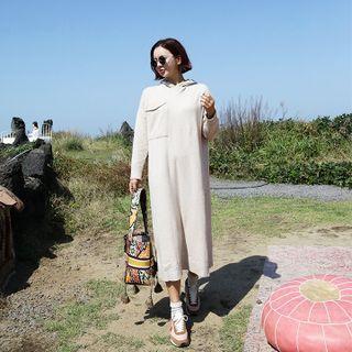 Hooded Patch-pocket Long Knit Dress