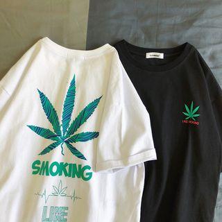 Floral Print Lettering Elbow-sleeve T-shirt