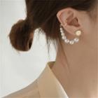 Faux Pearl Cuff Earring 1 Pc - S925 Silver Needle - Faux Pearl & Tag - White & Gold - One Size