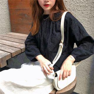 Embroidered Long-sleeve Top Black - One Size