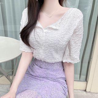 Round-neck Crinkled Cardigan