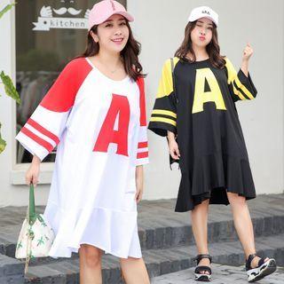 Color Block Ruffled Lettering Dress