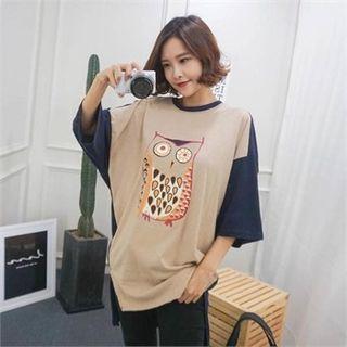 Color-block Owl Print T-shirt