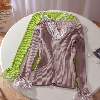Lace Trim Ribbed Knit Sweater