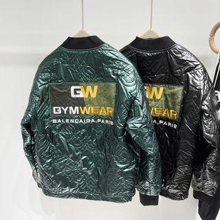 Lettering Wet-look Baseball Jacket