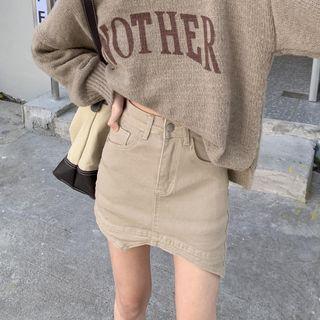 High-waist Asymmetrical A-line Mini Denim Skirt
