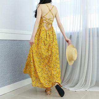 Petite Size - Spaghetti-strap Floral Print Sundress