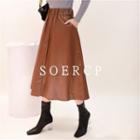 Plain Faux Leather Midi A-line Skirt