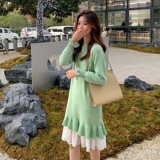 Ruffled Two-tone Sweatshirt Dress