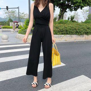 Set: V-neck Sleeveless Top + Wide Leg Pants