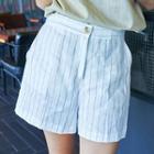 Band-waist Pinstripe Linen Shorts
