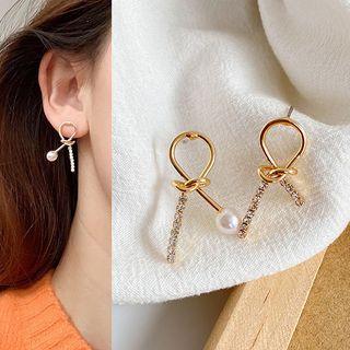 Non-matching Rhinestone Bow Earring 1 Pair - As Shown In Figure - One Size