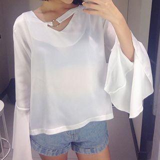 Bell Sleeve V-neck Blouse