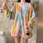 Tie-dyed Loose-fit Pullover Pink - One Size