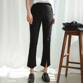 Flat-front Slit-hem Pants