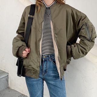 Reversible Fleece-lined Bomber Jacket As Shown In Figure - One Size