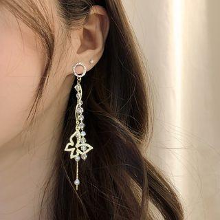 Drop Rhinestone Earring 1 Pair - A294 - Non Matching - Butterfly Fringe - Gold - One Size