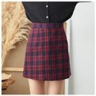 Zip-back Plaid A-line Skirt