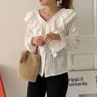 Bell-sleeve Peter Pan Collar Ruffled Blouse White - One Size