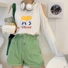 Long-sleeve Cold Shoulder Lettering Print T-shirt