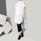 Short-sleeve Lace Trim Shirt Dress White - One Size