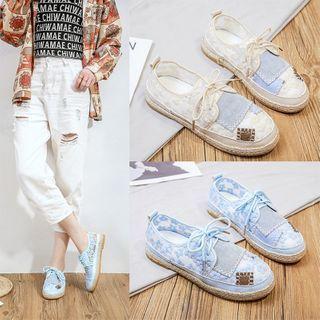 Platform Flower Mesh Lace-up Loafers