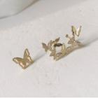 Rhinestone Butterfly Ear Cuff 1 Pair - Non-matching Earrings - Gold - One Size