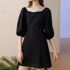 Eyelet Lace Elbow-sleeve Mini A-line Dress