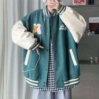Embroidered Two Tone Baseball Jacket