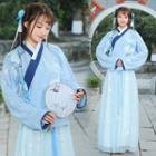 Crane Embroidered Hanfu Blouse / Flower Embroidered Maxi Skirt