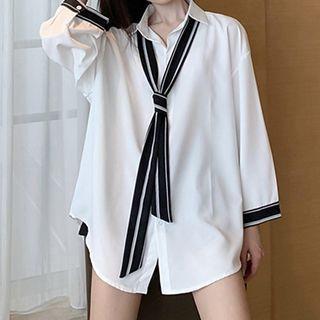 Tie-neck Two-tone Shirt