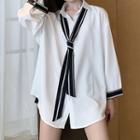 Tie-neck Two-tone Shirt