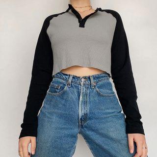 Two Tone Long Sleeve Cropped Top