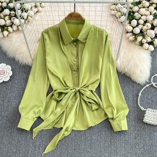Long Sleeve Tie Waist Shirt