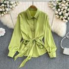 Long Sleeve Tie Waist Shirt