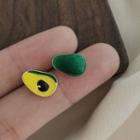 Resin Avocado Earring 1 Pair - 925 Silver Stud - Green & Yellow - One Size