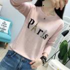 Rhinestone Accent Embroidered Long-sleeve T-shirt