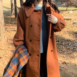 Plain Double-breasted Coat Caramel - One Size